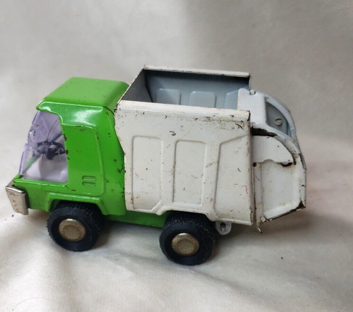Vintage Buddy L Green Pressed Steel Dump Truck Japan 5" Damaged Windshield