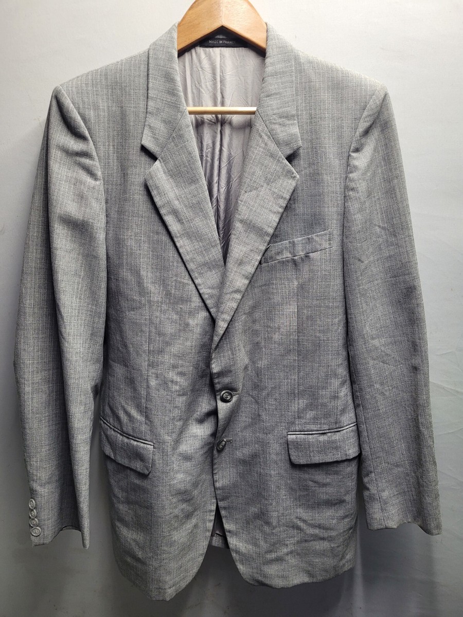 YSL グレー ジャケット Yves Saint Laurent Blazer Mens 44R Grey 2 Button Pin Striped
