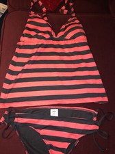 Women  s 2 Piece Mossimo Striped Small Navy  Pink Bathing Suit, New W/O Tags