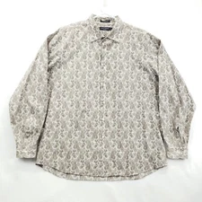 Daniel Cremieux Shirt Mens XL White Brown Paisley Long Sleeve Classic Button-Up