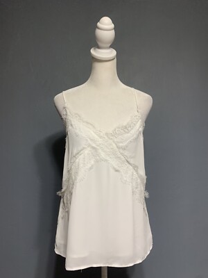 LUSH Sz Small White Lace Trim V-Neck Top
