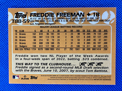 486 フレディ 2023 #T88-59 Freddie Freeman Topps Series 1 Baseball 1988 35th