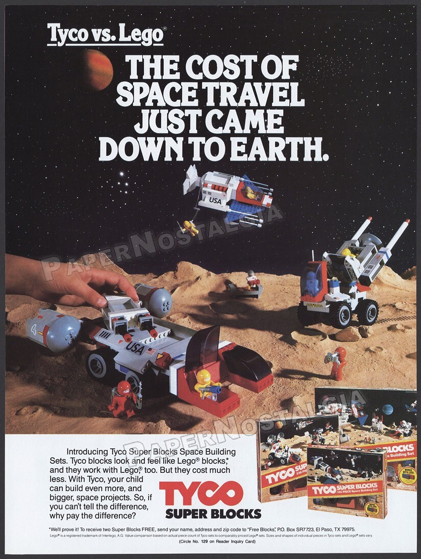 TYCO vs LEGO - Original 1985 Trade AD / ADVERT_ Super Blocks Space