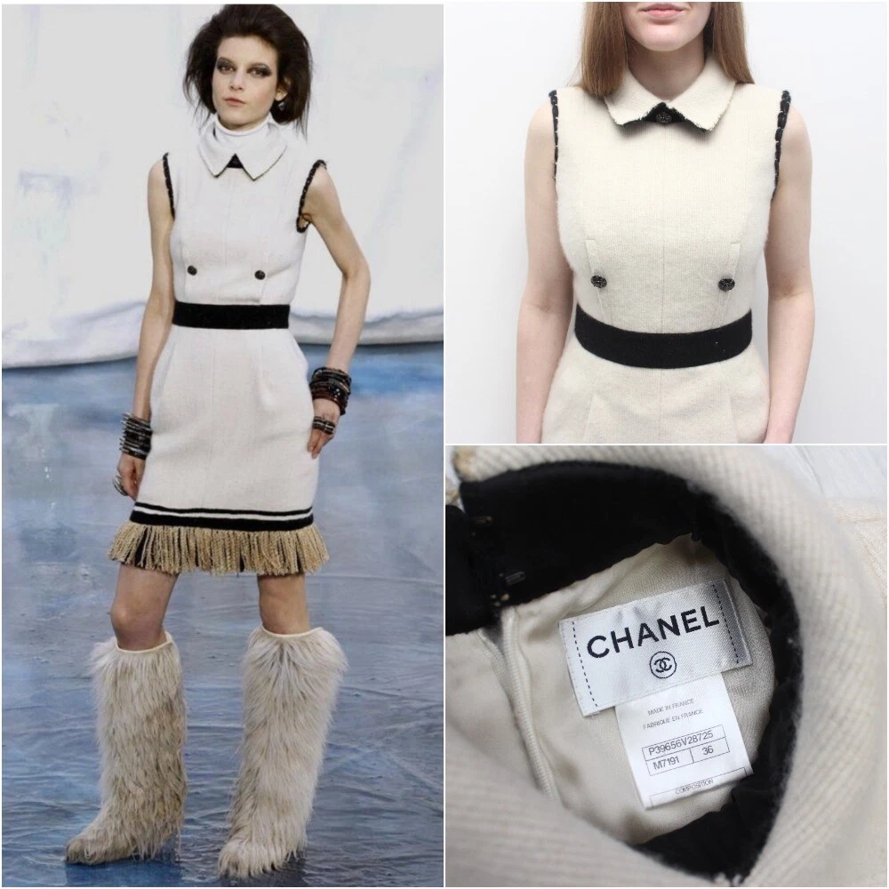 Abito Senza Maniche Donna CHANEL di Karl Lagerfeld Runway Cashmere Seta 2010 2011