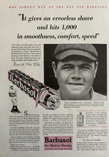 1929 Barbasol Babe Ruth Cream Modern Shaving Smoothness Comfort Vintage Print Ad