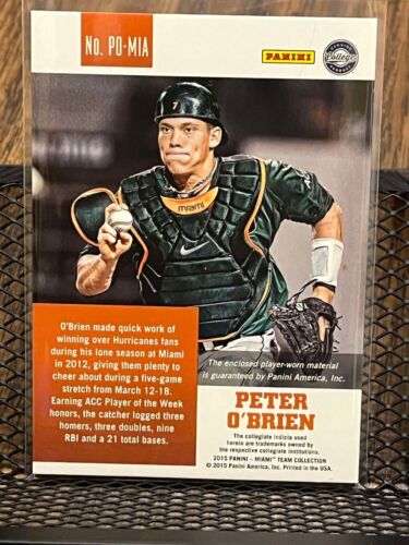 PETER O'BRIEN 2015 PANINI MIAMI HURRICANES "TEAM COLLECTION" JERSEY PATCH RELIC! - Picture 2 of 2