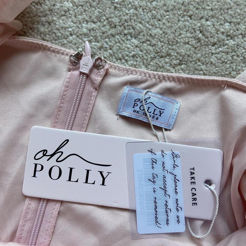 BNWT Oh Polly True For You Blush Pink Long Sleeve Ruched Bodycon Mini Dress UK10 image 3