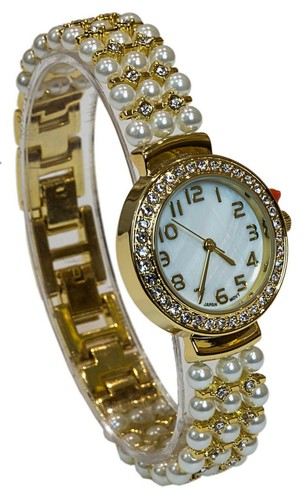 Blekon Collections Japanese Quartz Women Rhinestone Bezel Pearl Beads Cuff Watch - Bild 27 von 32