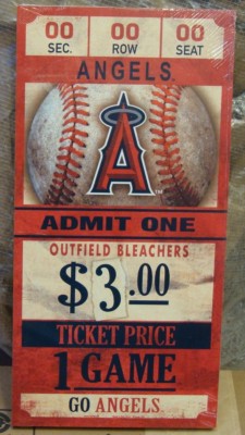 LOS ANGELES ANGELS GAME TICKET ADMIT ONE GO ANGELS WOOD SIGN 6''X12'' WINCRAFT