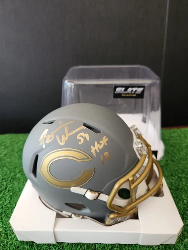 BRIAN URLACHER "HOF 18" SIGNED CHICAGO BEARS SLATE SPEED MINI HELMET BECKETT COA