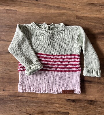 NEU handgestrickter Babypullover, 3-6 Monate aus 100 % Bio-Baumwolle