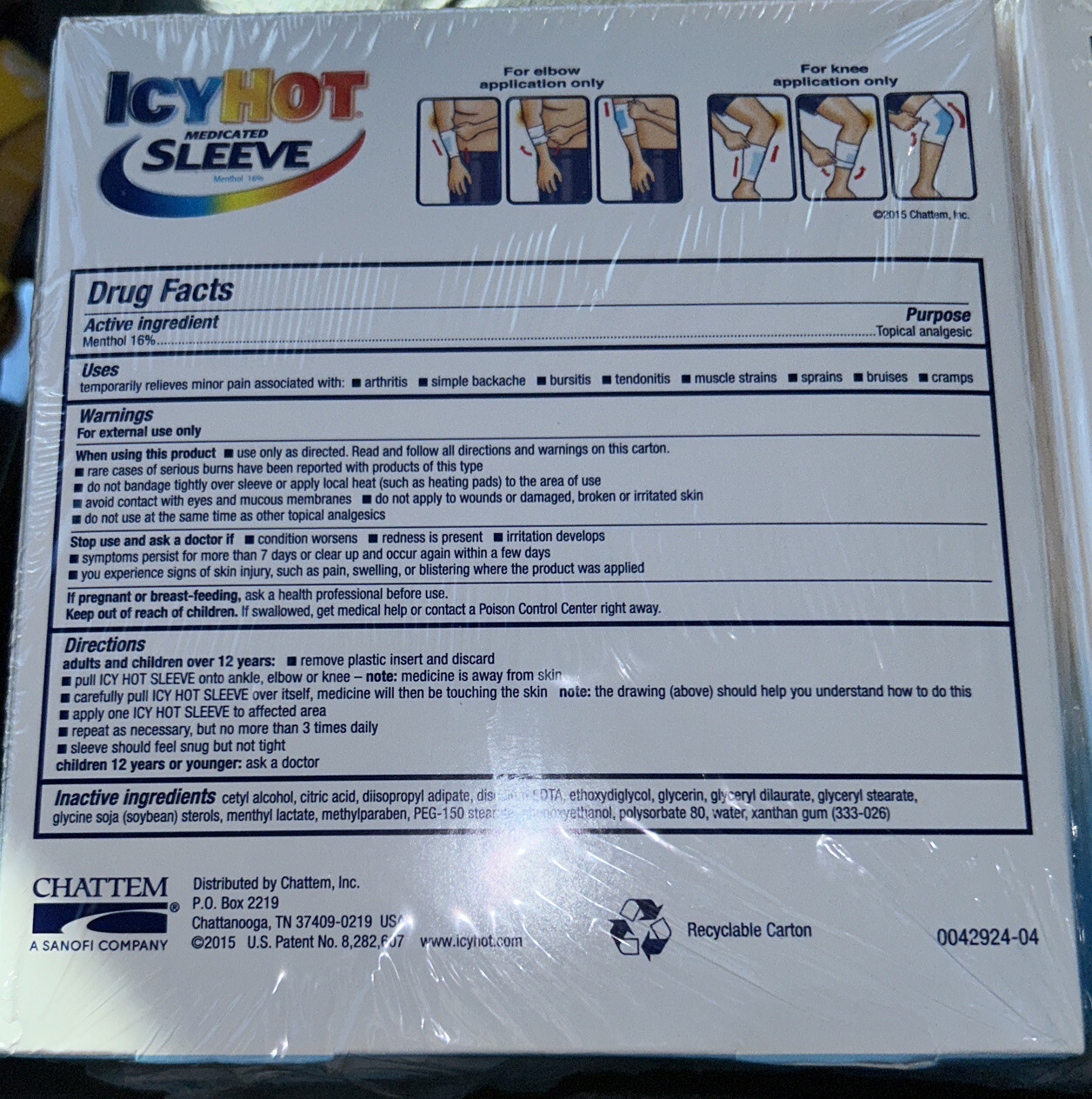 Icy Hot Sleeve Large for Knee Elbow Ankle Max Strength Pain Relief New