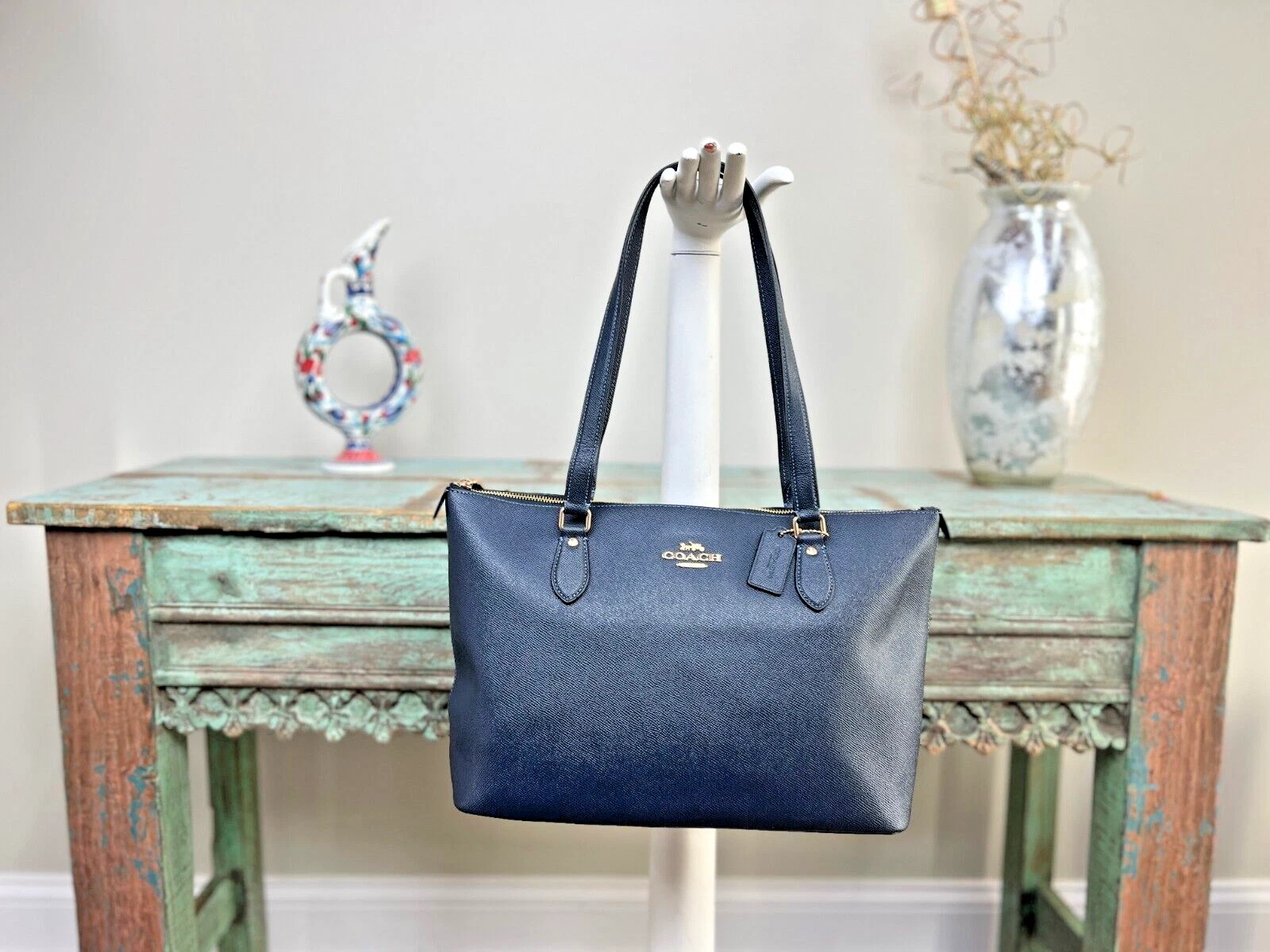 Borsa Coach CH285 Gallery in pelle blu notte nuova con etichetta