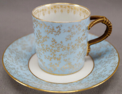 GDM Limoges Gold Gilt Fern Leaves & Blue Demitasse Cup & Saucer C. 1882 - 1890 B