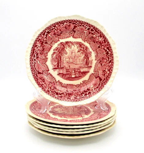 Mason's Vista Red Pink 6-7/8" Bread & Butter Plates - Set of 6 - Made in England