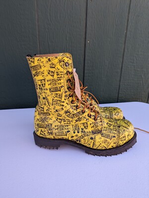 Dr. Martens Getta Grip Eye Boots Black Yellow London Icon Design - US Womens 9.5