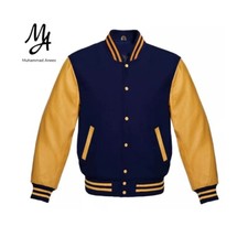Men’s Premium Varsity Letterman Jacket – Navy Blue & Brown Vintage Bomber Jacket