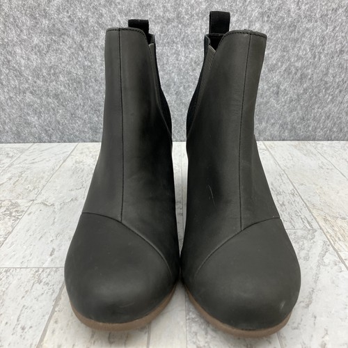 TOMS Kelsey Wedge Booties Womens Size 11 Black Ankle Wood Look Heel Pull On - Picture 3 of 8