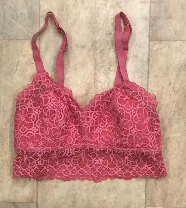 TU Pink Floral Lace Lightly Padded Bra Pull Over Bralette Non