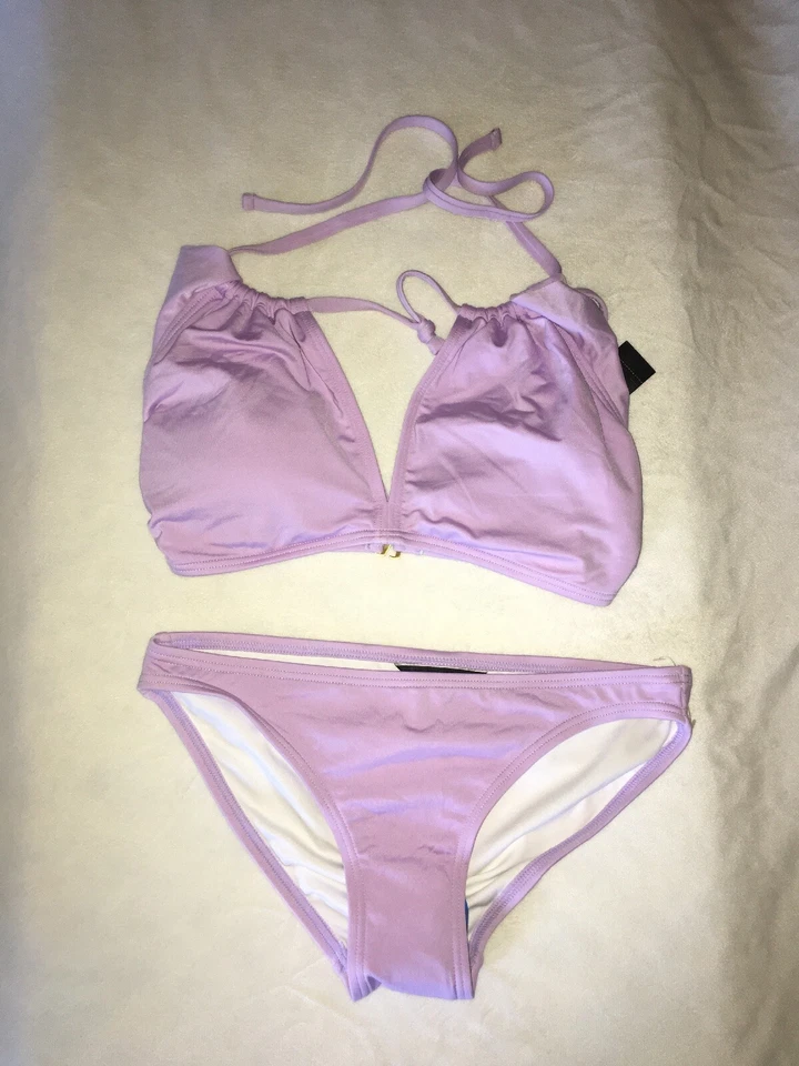 Carmen Marc Valvo Traje de Baño Bikini Conjunto de 2 piezas Cuello Alto Volantes Lavanda TALLA XS NUEVO Foto 3 de 4