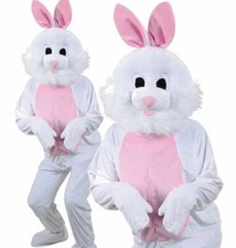 White EASTER BUNNY RABBIT DELUXE MASCOTS Fancy Dress Costume Adult Plush Outfit