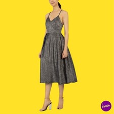 Apart Fashion Damen Metallic V-Ausschnitt Kleid, Schwarz & Silber Metallic, UK 16