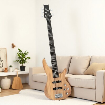 5-String Beginner P-Style Electric Bass Guitar Set-Full Size JJ Pickups Natural