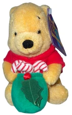 Gund Winnie the Pooh Hundred Acre with Candy Cane Toy Plush Stuffed Animal 7"