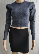 Forever 21 Sparkly Metallic Shimmer Navy Blue Silver Party New Year Crop Top S