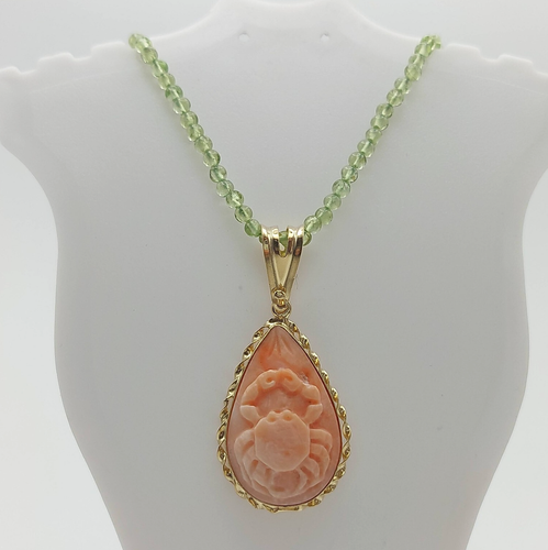 Colgante Amuleto Zodiaco Escorpio Coral Rosa Natural, Tallado a Mano Chapado en Oro Plata - Imagen 8 de 8