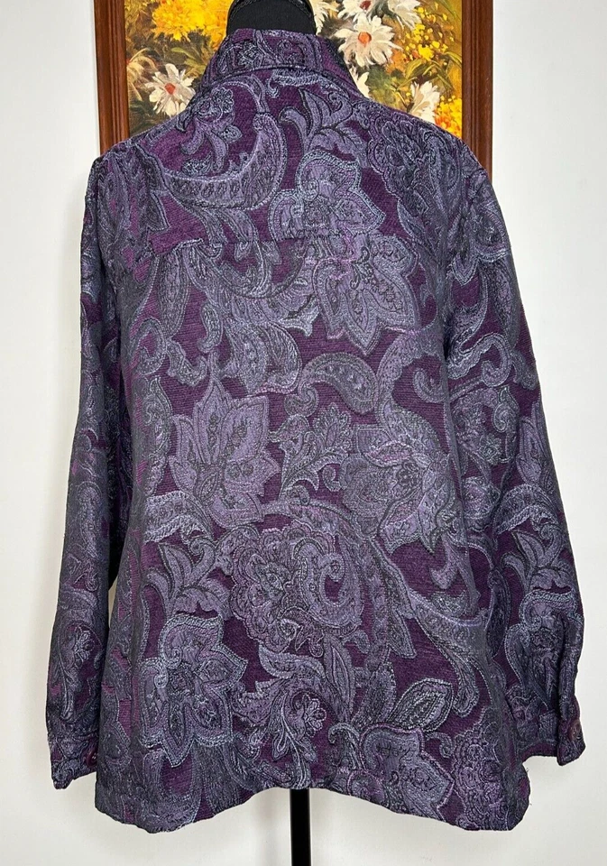 Cárdigan Suéter Erika Para Mujer 2X Cuello Púrpura Negro Floral Bolsillos Informal Foto 4 de 4