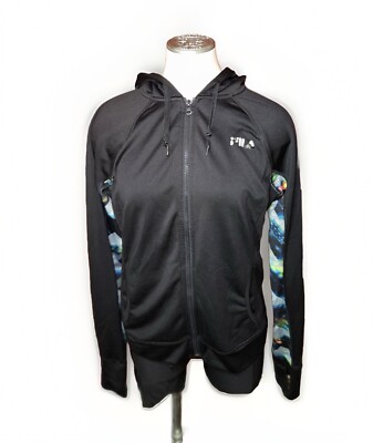FILA HOODIE RAINBOW MULTI COLOR SLEEVES HOOD ATHLEISURE FIT WORKOUT SIZE M BOHO