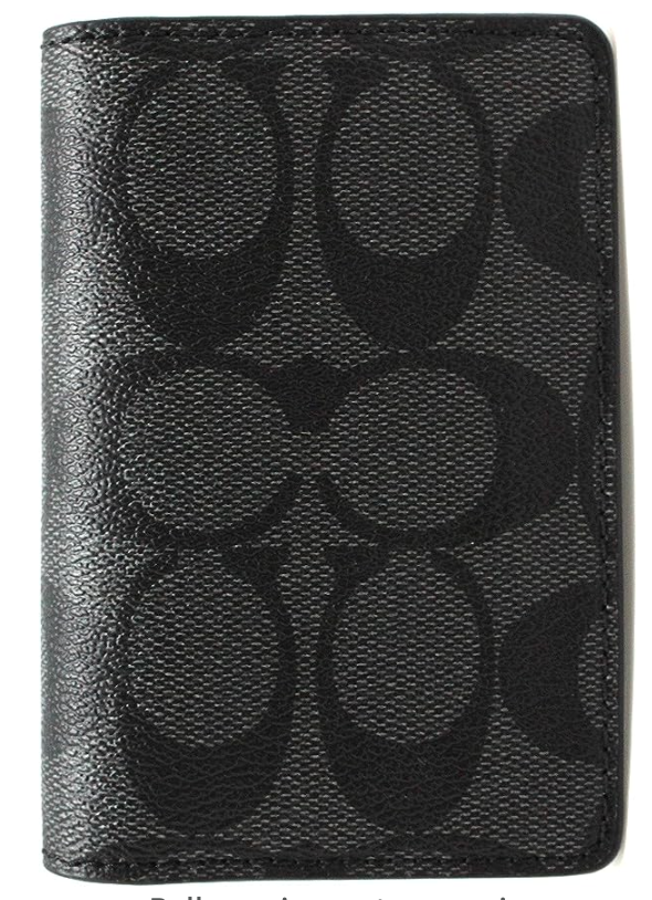 COACH Men ID Card Wallet In Signature Canvas QB/Charcoal COACH Men ID Card Wallet In Signature Canvas QB/Charcoal