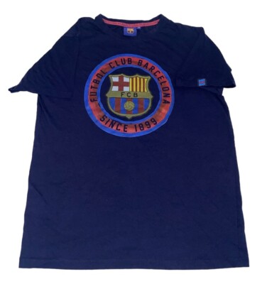 FCB Barcelona Soccer Tee Short Sleeve T Shirt Mens Medium Circled Crest Navy
