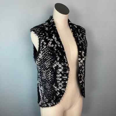 Sioni Black Gray Snakeskin Python Patterned Eyelash Knit Sweater Vest Size S