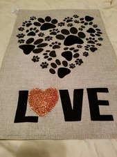 Love Heart Dog Pet Paws Burlap 2-Sided Small Garden Flag 12.5" x 18"
