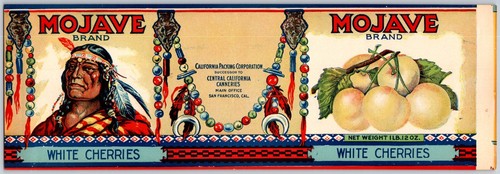 Etichetta lattina di carta ciliegie bianche marca Mojave c1920-30 ottime condizioni scarsa - Foto 1 di 2