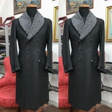 Black Men's Long Overcoat Wool Fur Collar Heavy Winner Outdoor Warm Wear Jackets