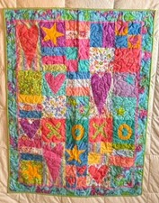 Pastel Baby Quilt, 35  X 46  , Appliqu d Blocks, With Regular Blocks.