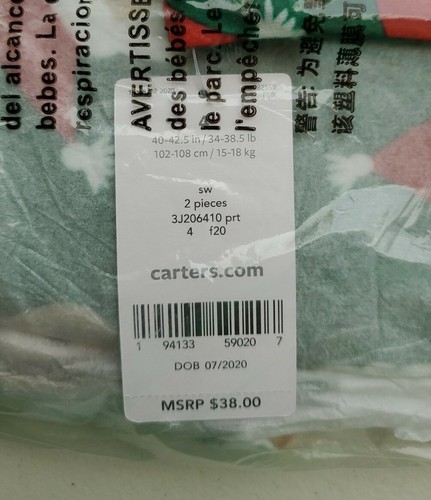 NEW, Carter's Coat Stylo Fleece, Size 4 Toddler Button Pajamas 2 piece. - Picture 3 of 4