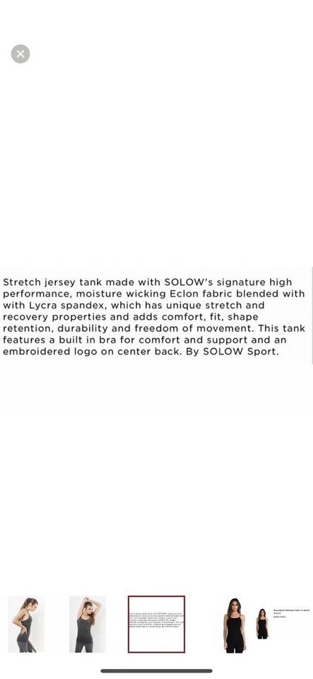 Sujetador SOLOW Sport Eclon Performance Incorporado Espalda Corredora Entrenamiento Tanque Negro L Foto 4 de 4