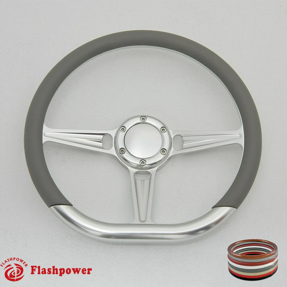 14" D Type Billet Steering Wheel Black Half Wrap Muscle Car GMC W/Horn Button - Image 4 of 4