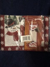 St Nicholas Square Snowman Tapestry Table Runner Red Glitter Sparkle 13"x36" NWT