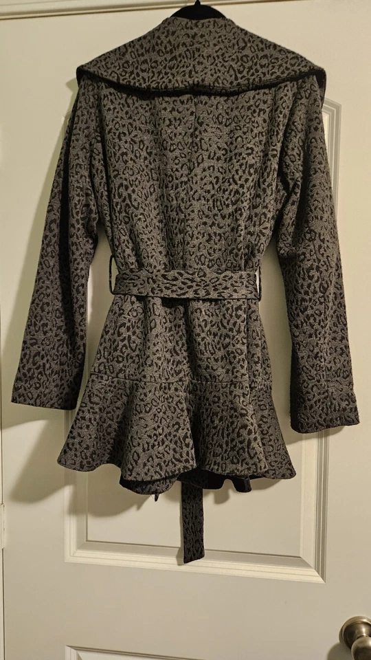 Willi Smith 豹纹外套女式 S 码黑色灰色夹克腰带衬里 — 第 3/4 张图片