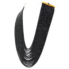 586.00 Cts Black Spinel 15 Strand Round Faceted Beads Handmade Necklace DG