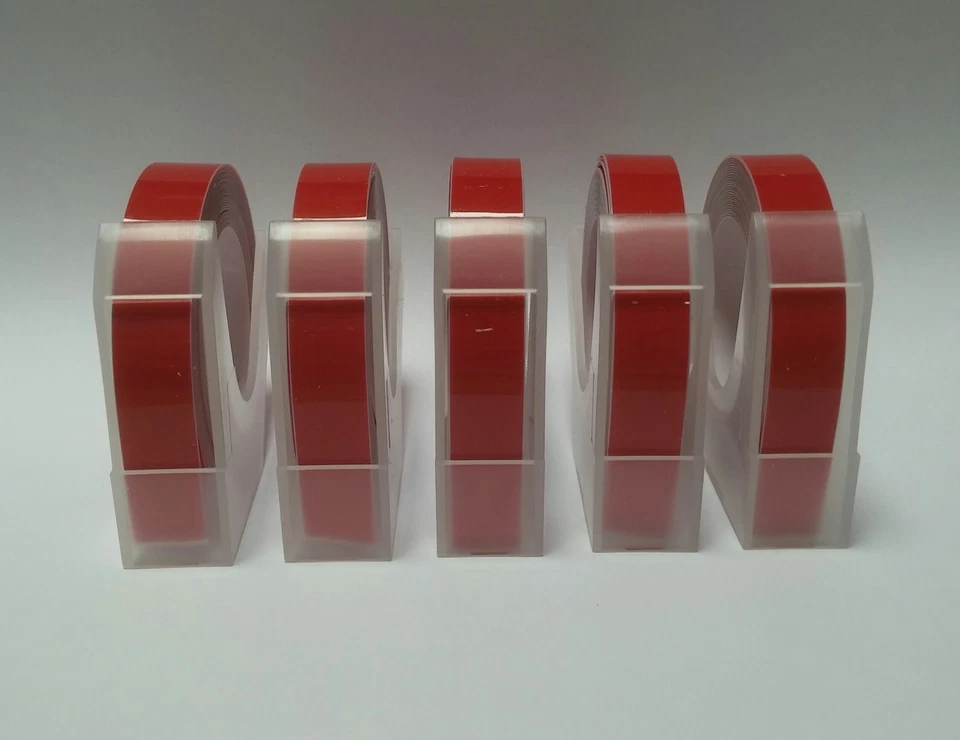 HCR SYSTEMS Dymo Compatible 9mm Embossing Tape (Red)(5 Rolls) (3 metres per roll)