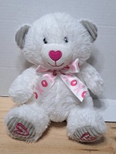 American Greetings White Teddy Bear Pink Hearts Valentine's Day Plush 8" Stuffed