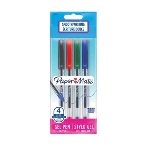 Penne gel con cappuccio Paper Mate PM Jiffy 0,5 mm Nero/Blu/Rosso/Verde Conf. 4