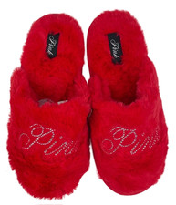 VICTORIA'S SECRET PINK FAUX FUR CLOSED TOE SLIPPERS RHINESTONE LOGO MEDIUM NWT