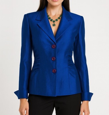 Kasper Blazer Womens Blue Royal Size 8 Button Notch Lapel Office Career Work NEW